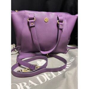 Dora Delphine Purple Leather Satchel Crossbody Bag Gold Hardware Purse